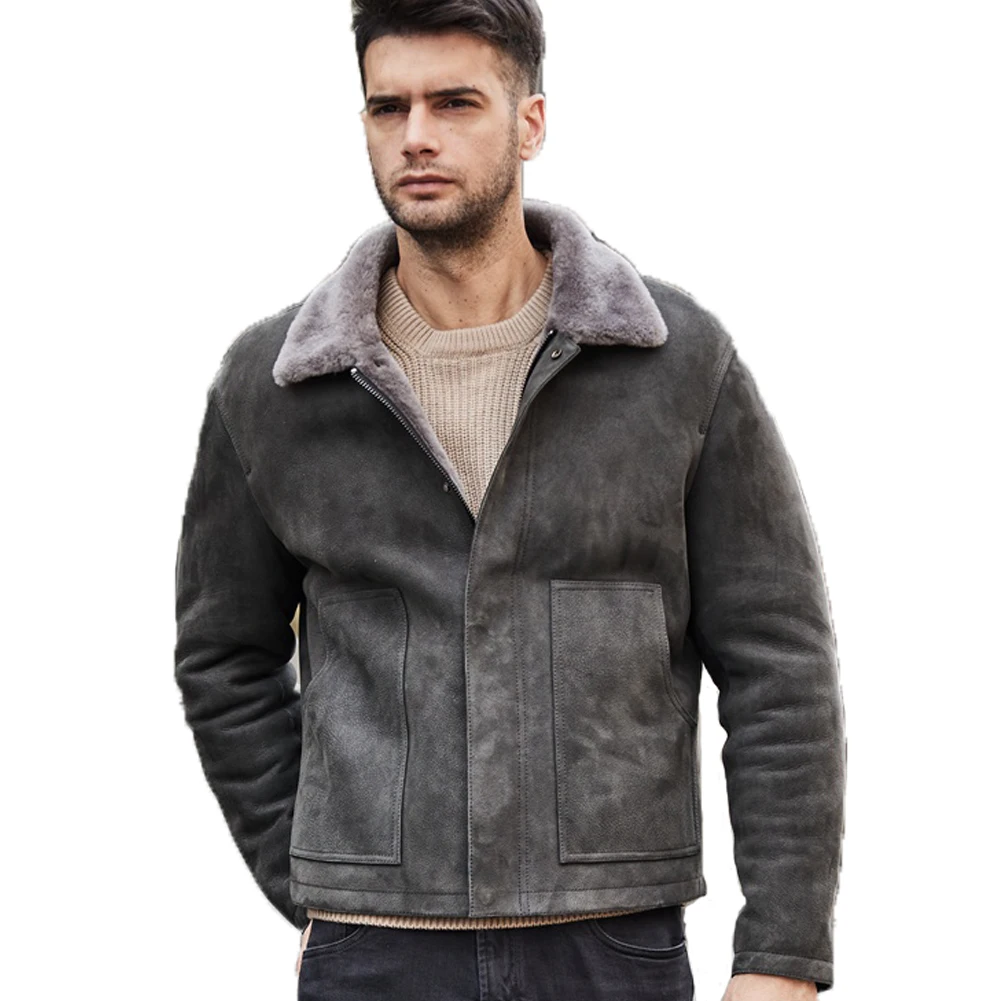 

Denny&Dora Mens Shearling Jacket Warmest Winter Coats Short Sheepskin Coat For Men