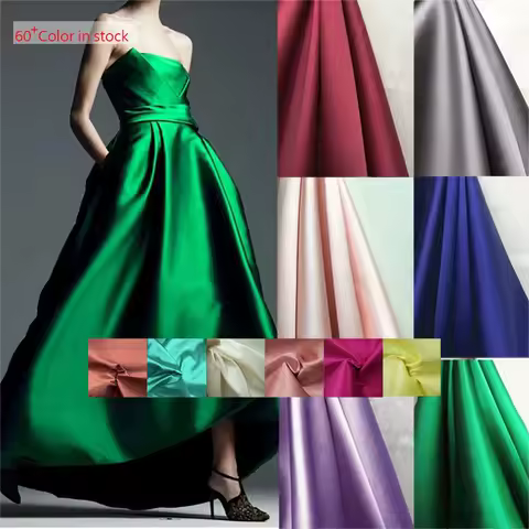 red green blue Ivory Luxurious twill Satin Fabric Heavyweight Mikado Wedding dress Evening dress suit Fabric DIY material
