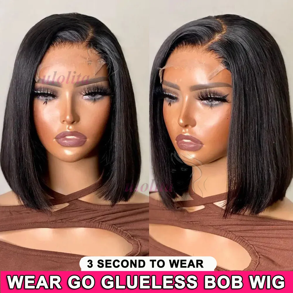 

Парик Wear to goBob, человеческие волосы, безклеевые парики, искусственные, предварительно разрезанные, 5 шт., фронтальные парики на сетке, безклеевые волосы, 180% короткий парик
