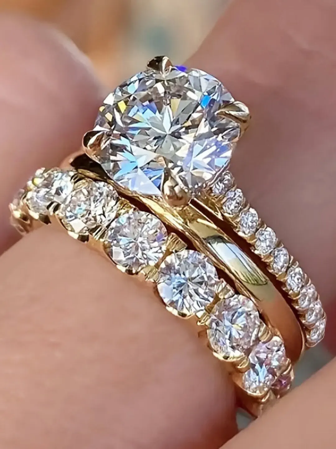 

Трехкомпонентный комплект серебряных колец S925 Light Luxury Gold Sparkling Diamond, комплект колец для свадебного предложения, подходит для повседневного ношения/путешествия/вечеринки, элегантные кольца, подарок для любовника, друга, Bestie, подарок на д