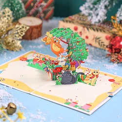 Christmas Greeting Card Crescent Shape Xmas Tree Gifts Cute Nauty Cat Greeting Cards Creative Party Invitation With Envelope