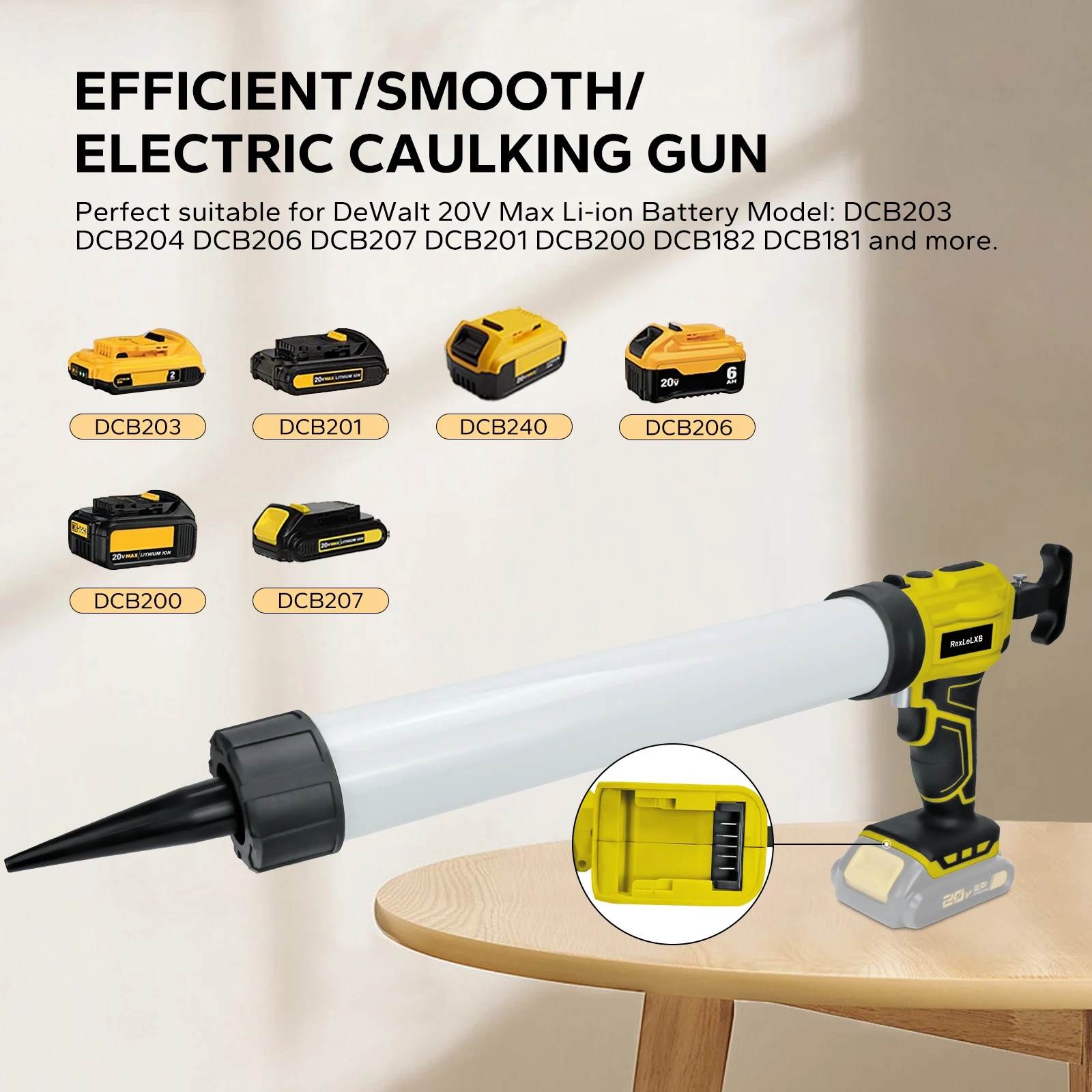 Cordless Caulking Gun for Dewalt 20V Battery Filling Tool 4 Adjustable Speeds Anti-Drip Electric Sausage Caulk Gun (No Battery)