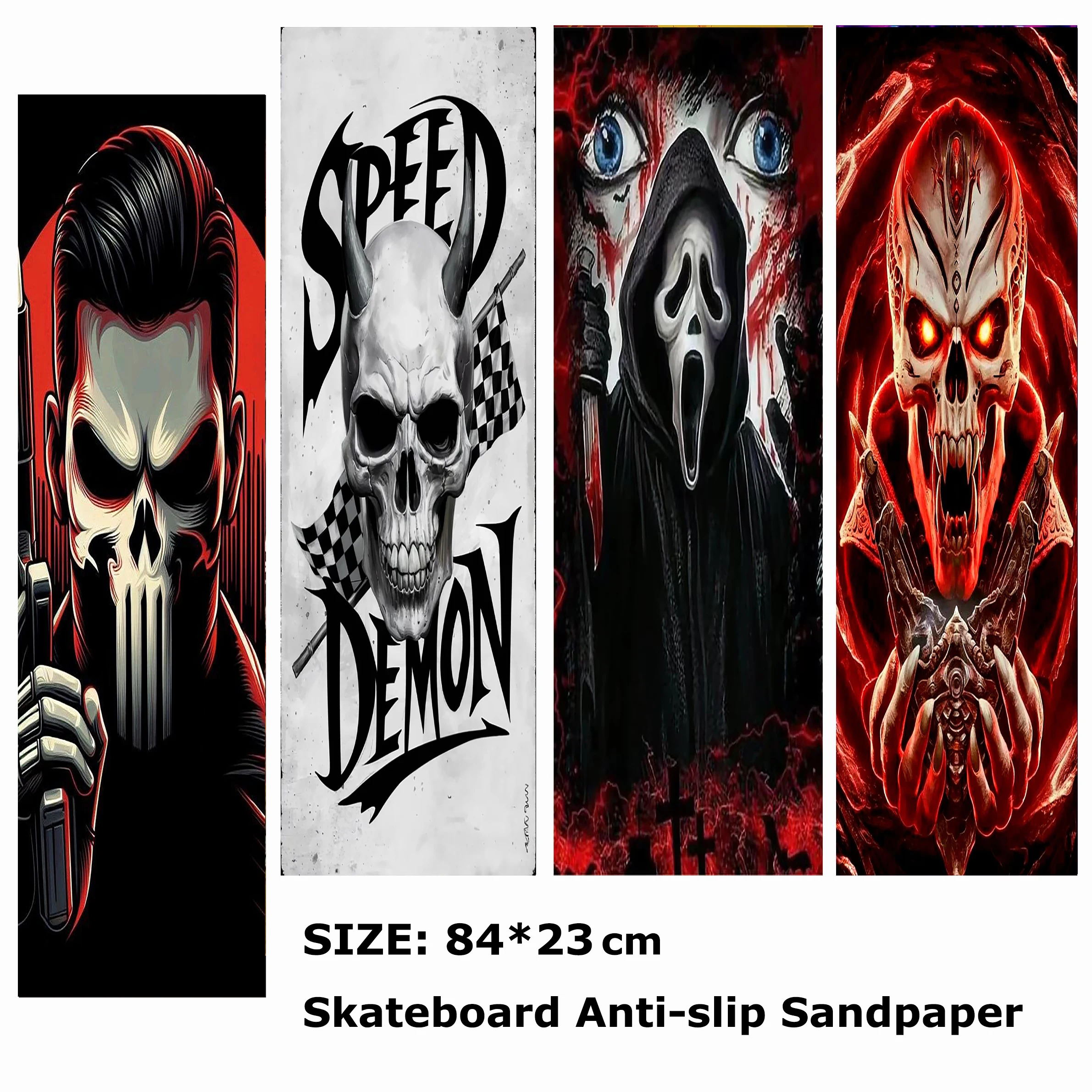 

Mysterious Skull With Horns Pattern Electric Scooter Anti-slip Sticker Sandpaper Skateboard Grip Tape Sheet 84*23cm