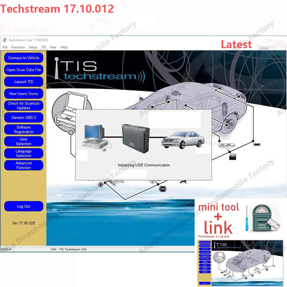New TIS Techstream 17.10.012 Code reader tuning for MINI VCI for OTC Scanner ECM ECU chip programming tool Diagnostic software