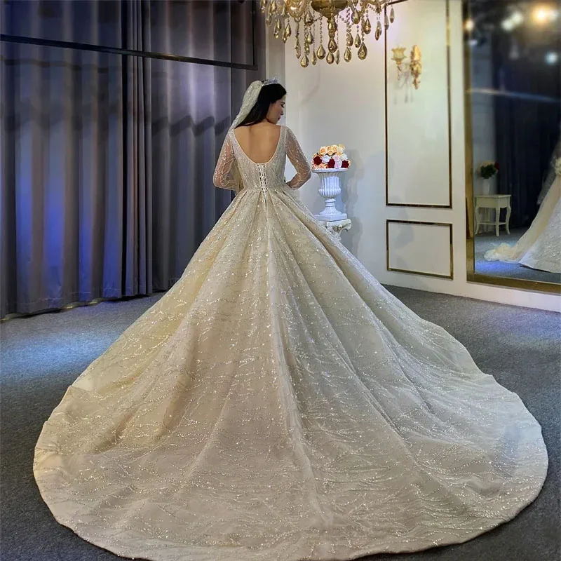 فساتين زفاف فاخرة مخصصة للحفلات الرسمية رقبة دائرية بدون أكمام رداء دانتيل زينة فستان الزفاف أماندا فيستدوس دي نوفيا #2