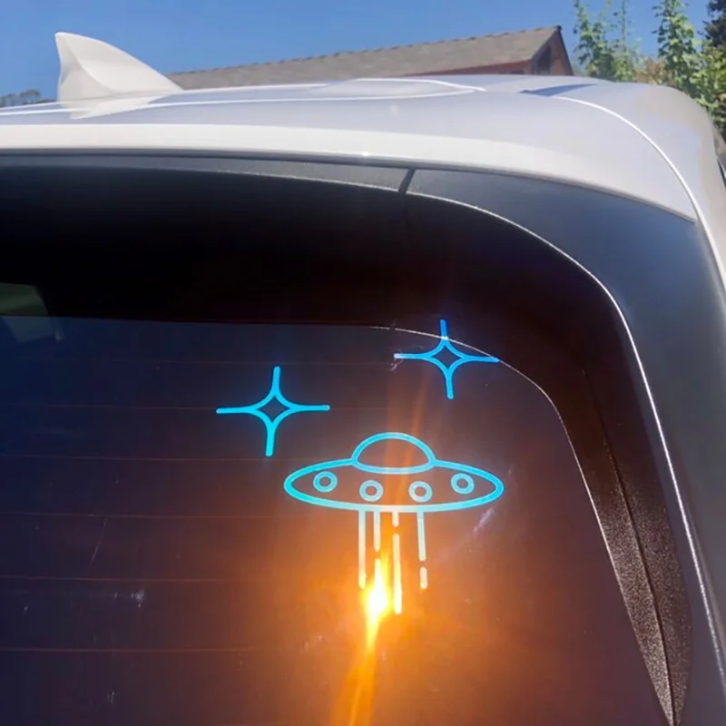 UFO Car Stickers Space Alien Vinyl Decals Car Window Door Windshield Interior Stickers Waterproof PVC Die Cut Decal