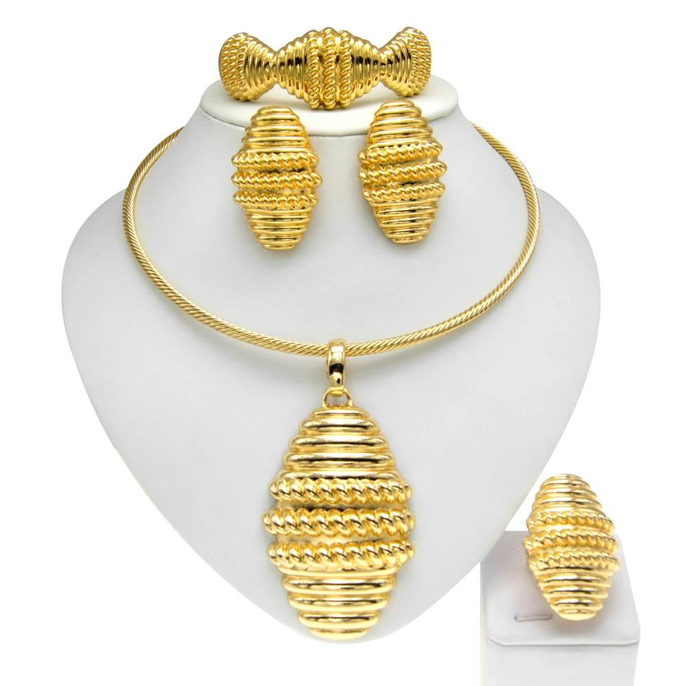 Dubai Gold Plated Pendant Women Jewelry Set Egg Shape Pendant Fashion Simple Style Holiday Gift Free Shipping