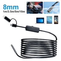 Endoscope Camera with Light 1920P 8mm Slim Borescope Dimmable 8LED Inspection Camera for iPhone Android Waterproof Snake Camera