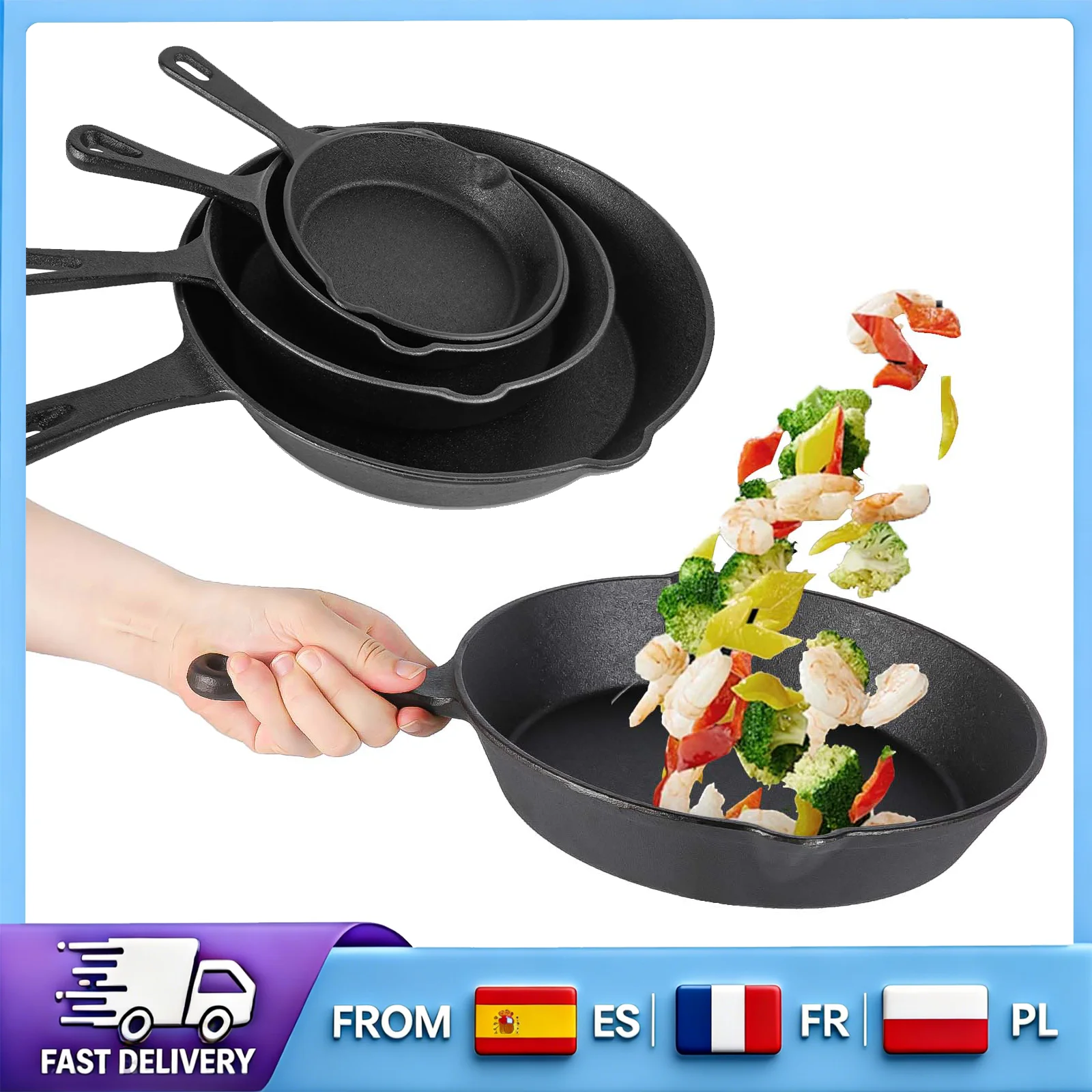 Ensemble de 4 poêles en fonte non revêtue 14/16/20/26 cm, compatibles avec tous les types de cuisinières, répartition uniforme de la chaleur, poêle en fonte durable antiadhésive pour faire frire,