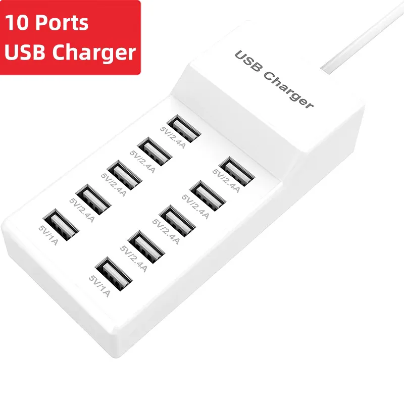 Universal USB Charger 10-Ports Charger Station for Multi Devices 50W USB Hub Adapter for iPhone Samsung Xiaomi Extension Socket