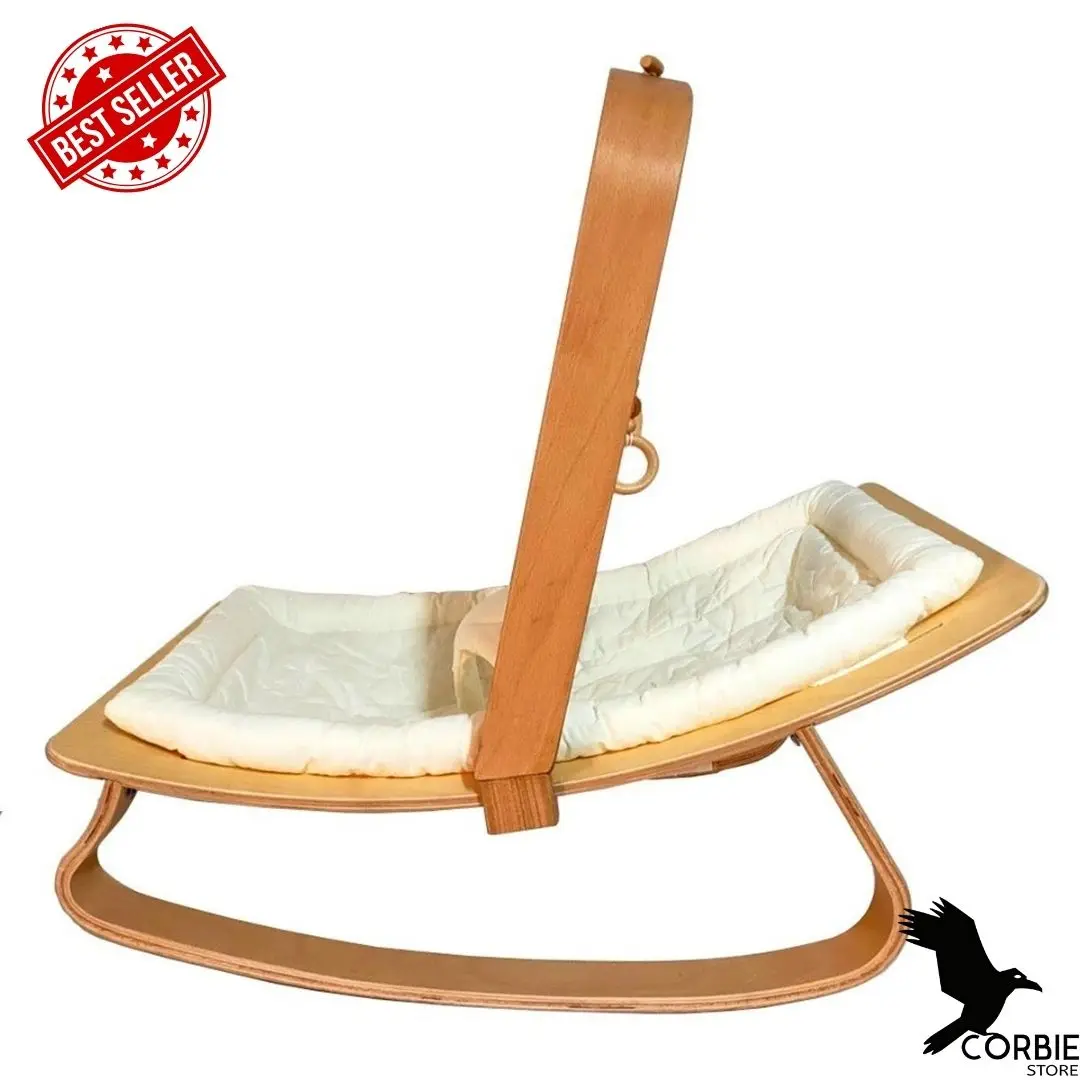 Natural Wooden Rocking Beige Baby Bed Toy Nursery Newborn Baby 0-36 Months Swing Soothing Cradle Gift