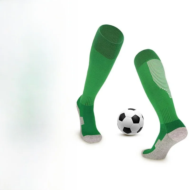 Streep Sportvoetbal Sokken Volwassen Kinderen Ademende Voetbalclub Knie Hoge Training Hardlopen Lange Kous Handdoek Bodem Sok Unisex - afbeelding 2