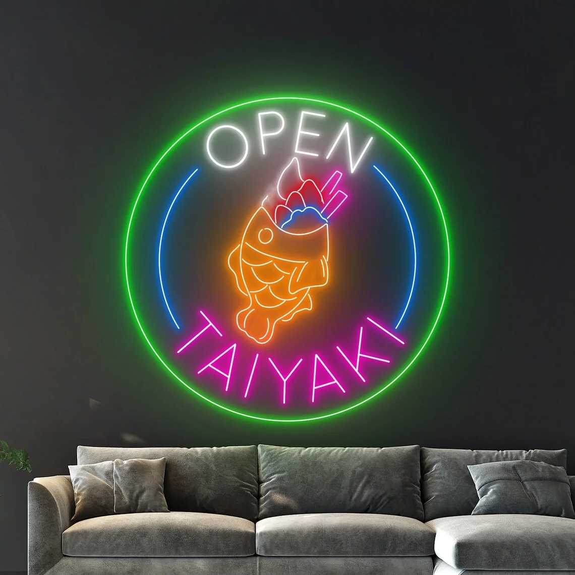 Taiyaki Open Neon Sign Fish Shaped Pastry Ice Cream Neon Sign