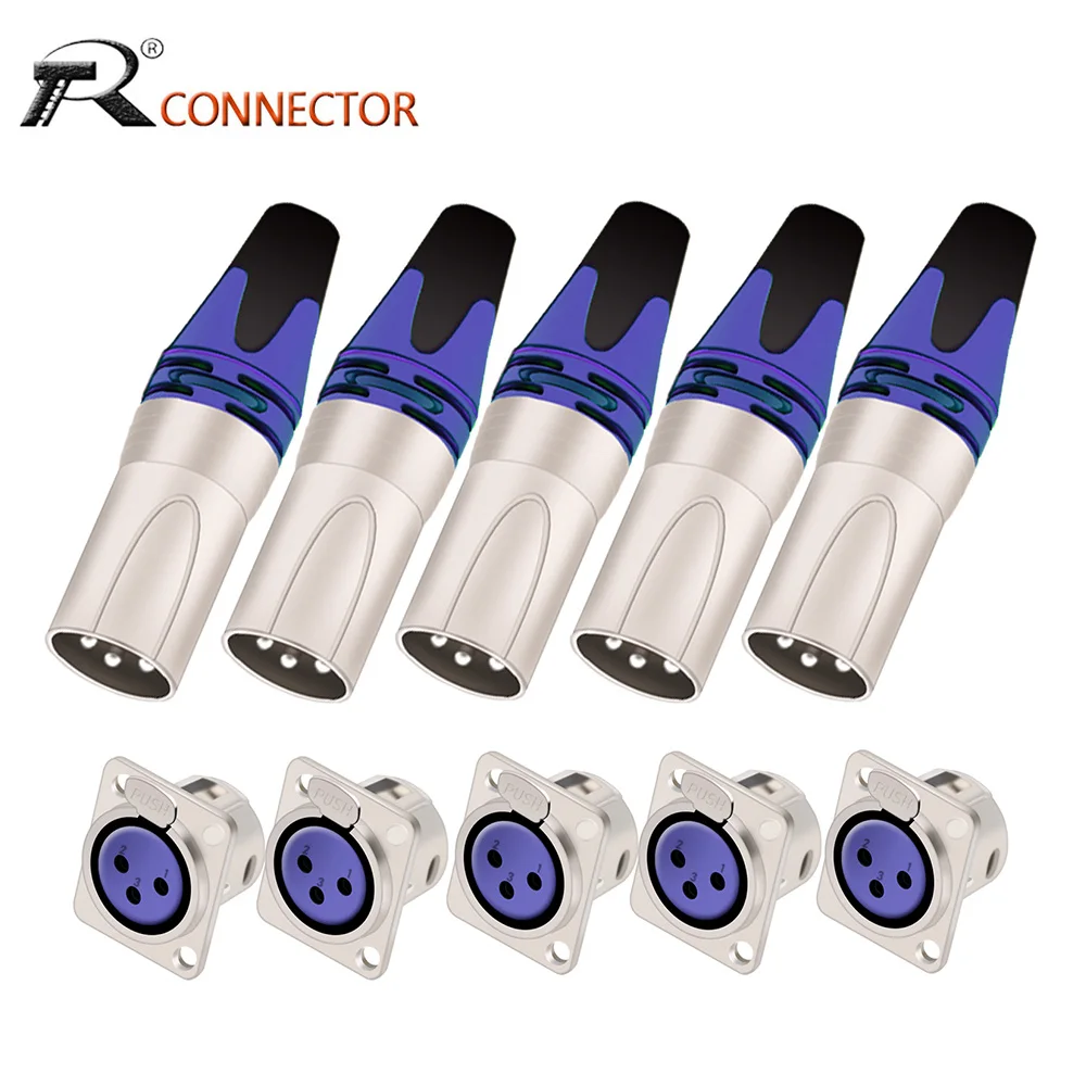 

3Pin XLR Jack+Panel Mount Chassis Socket Wire Connectors Adapter Microphone Plug Connector XLR Audio Cables Socket 10pcs/5sets