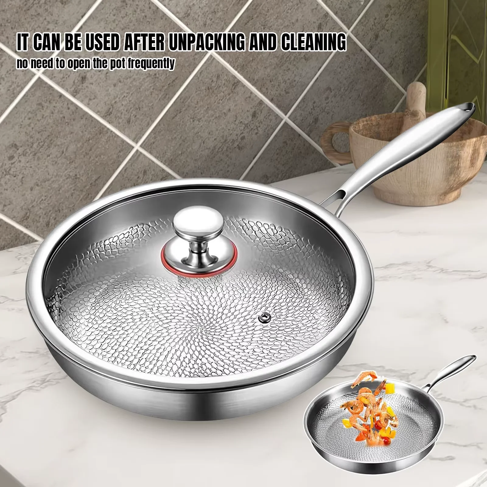Titan Antihaft-Bratpfanne mit Deckel Kratzfest Dreischichtig Gehämmertes Design Schnelle Gleichmäßige Erwärmung Gesundes Kochen Für Alle Herdarten