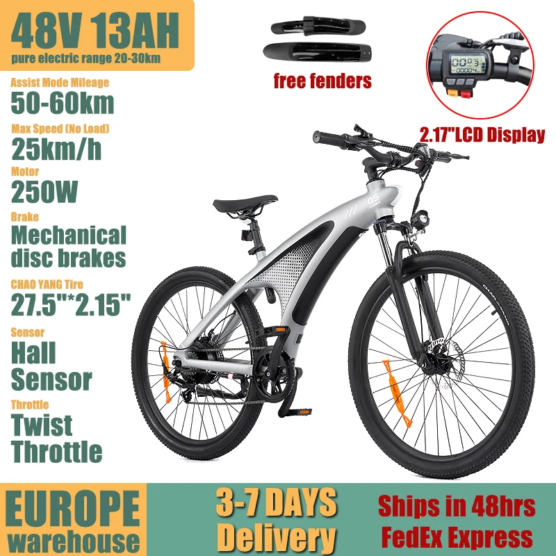 HX Q5 Elektrische Fiets 48V 20AH Uitneembare Batterij 85N.M Hoge Koppel Motor 120KM Lange Actieradius 27.5"*2.25" Mountainbanden Shimano 7 Versnellingen Hydraulische Schijfrem