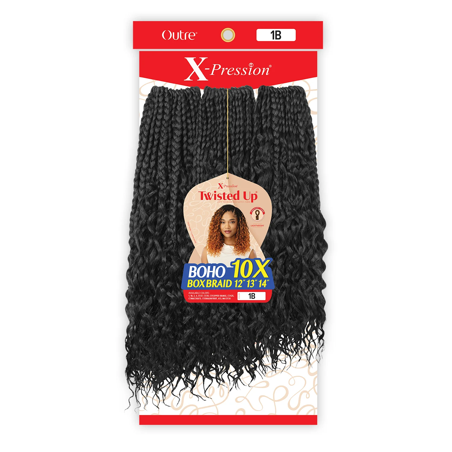 Rambut Kepang Crochet Outre X-Pression Twisted Up 10X Boho Box Braid 12 inci 13 inci 14 inci