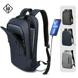 HcanKcan-Mochila impermeável multifuncional para homens, bolsa para laptop, negócios, viagem, escola, unissex, casual, fina, preta, 14