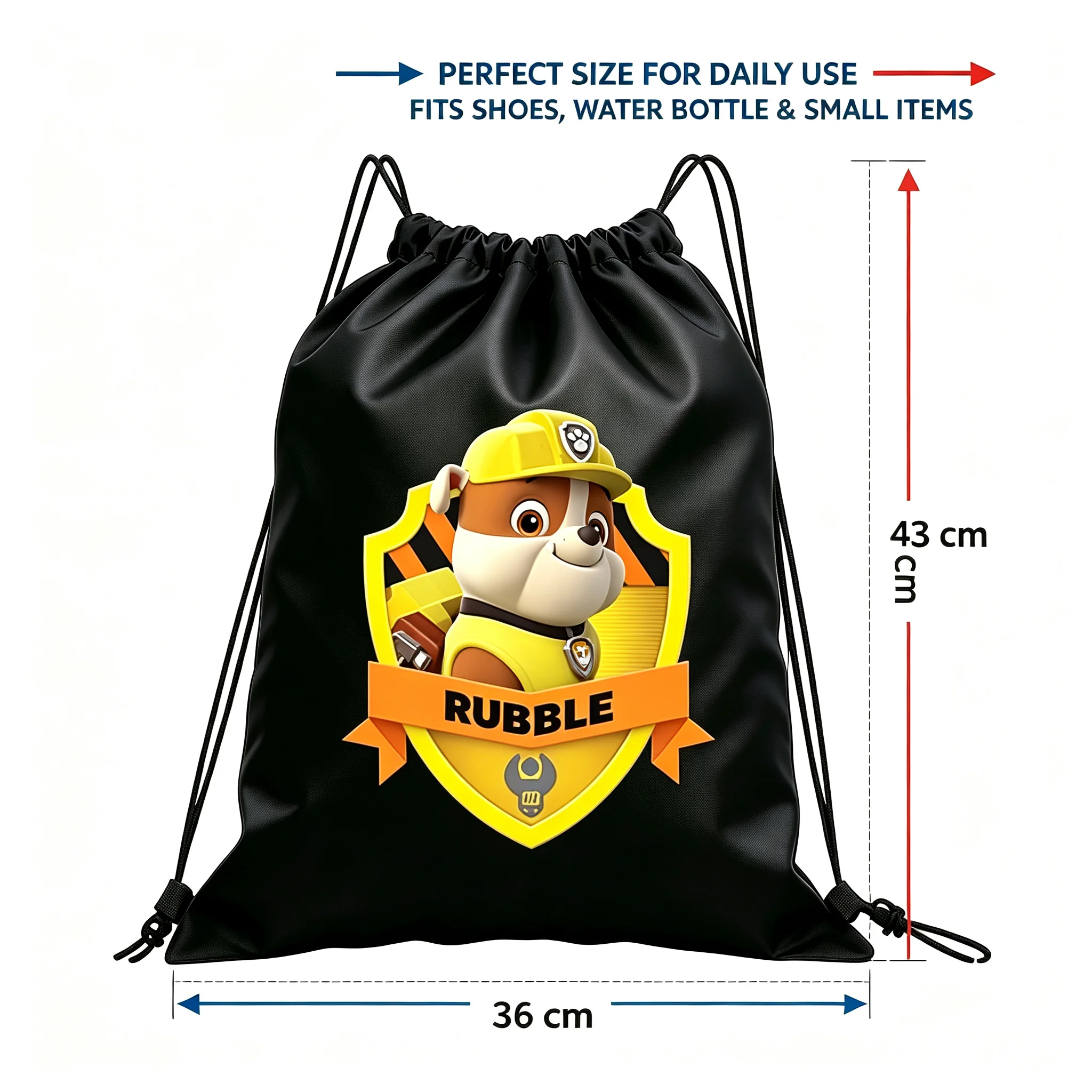 Paw Patrol Rubble Badge Drawstring Backpack 36×43cm Polyester Kids Gym Sack Portable Cartoon Storage Bag Holiday Gift For Paw Patrol Young Fans