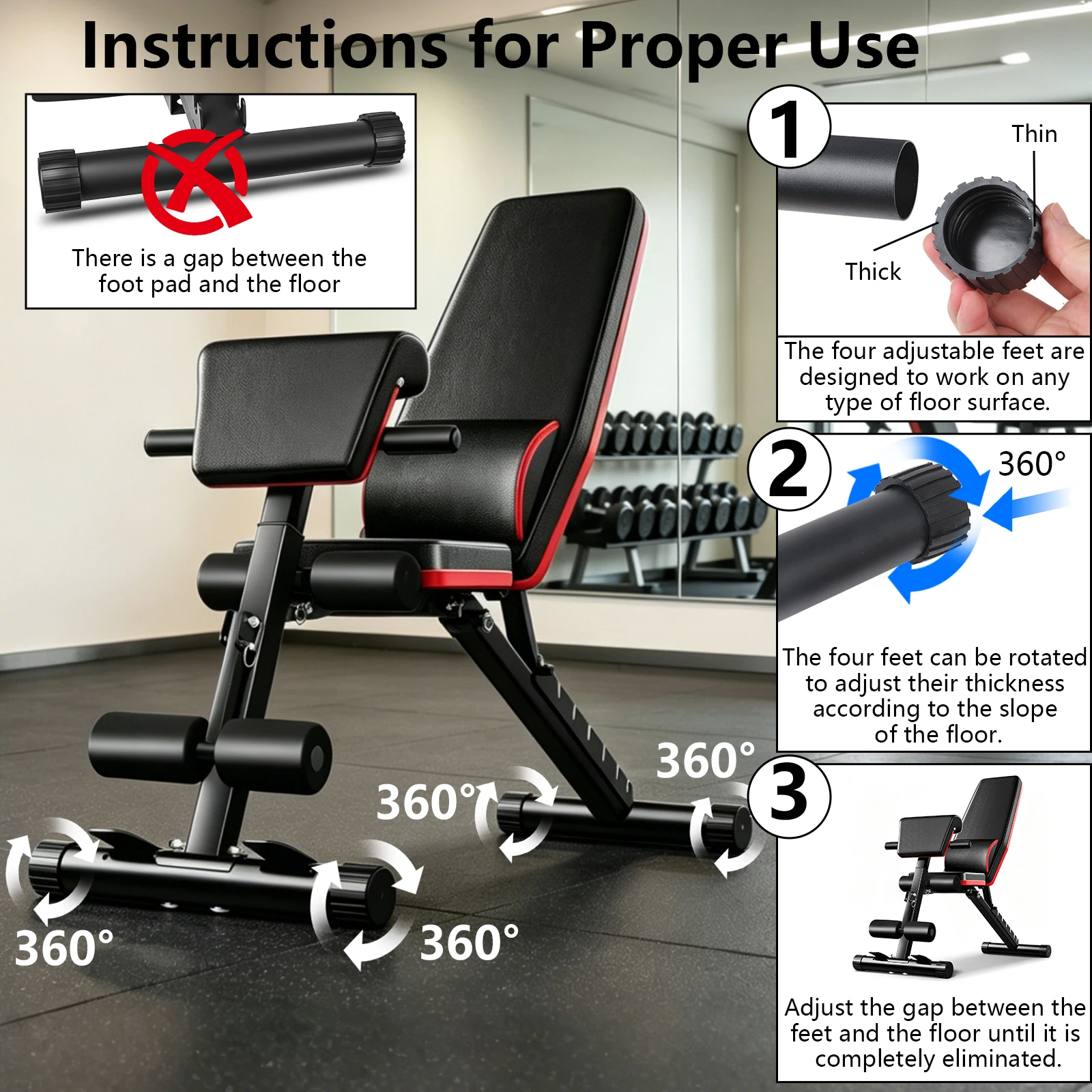 Banc de musculation réglable, banc de fitness pliable, équipement de gym à domicile, entraînement de force, banc multi-positions, banc d'entraînement, tabouret d'exercice