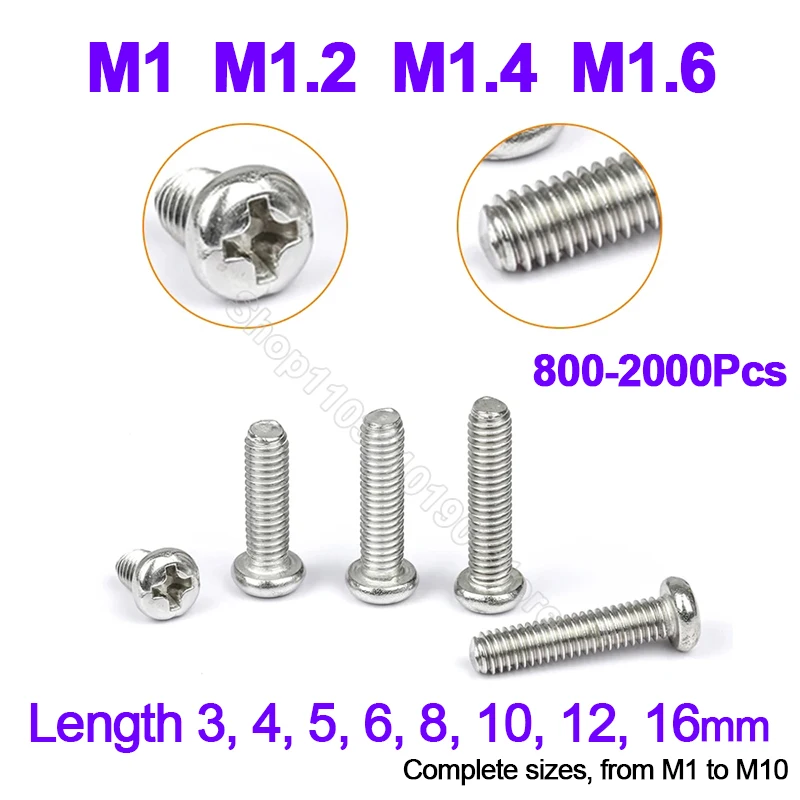 

Mini Micro Small M1 M1.2 M1.4 M1.6 304 Stainless steel Cross Round Phillips Pan Head Screw Bolt Length 3,4,5,6,8,10,12,16mm