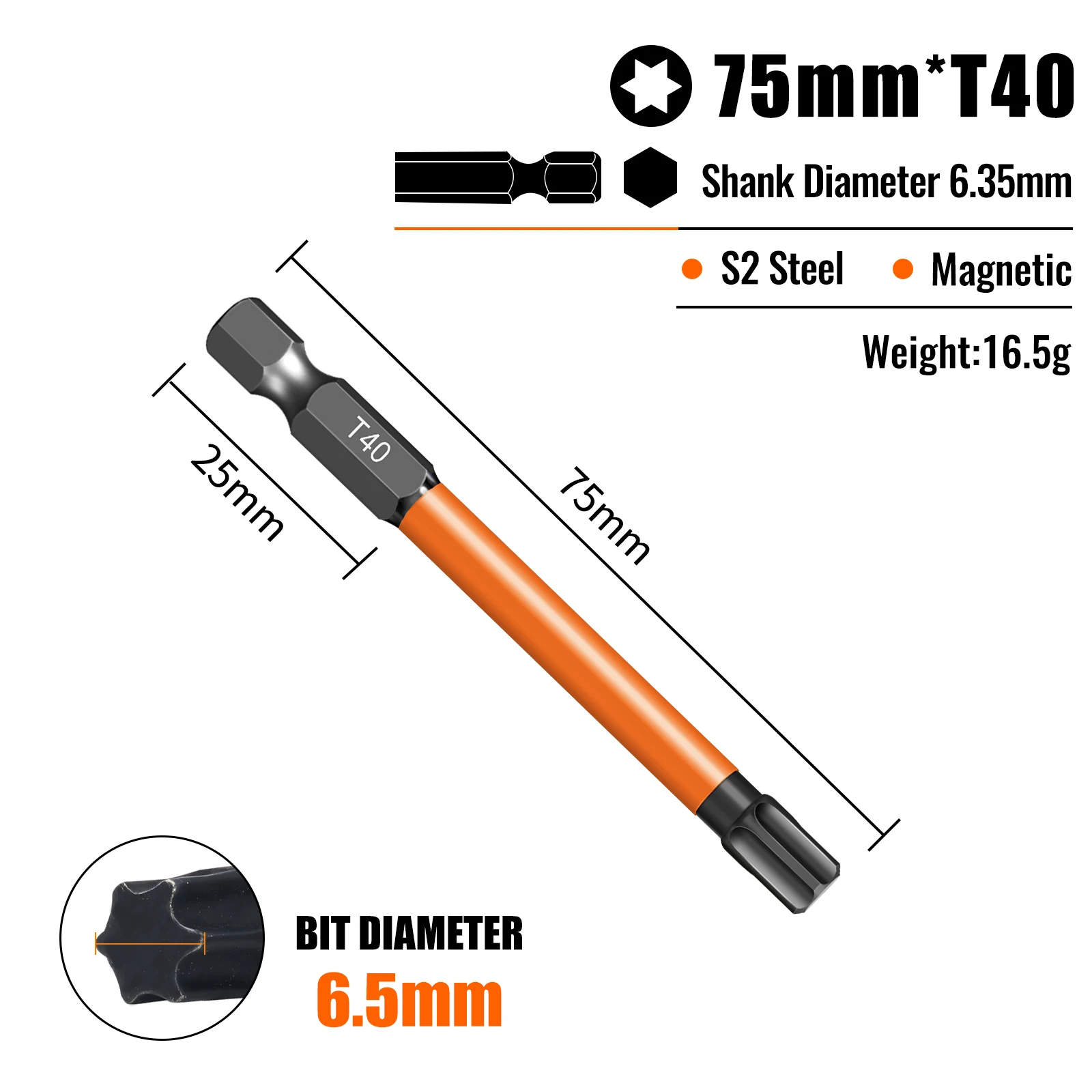 Torx-schroevendraaierbitsset Individuele bits T5-T40 75/100/150 mm lengtes Sterk magnetisme Hoge hardheid S2 gelegeerd staal 1/4 zeskantschacht