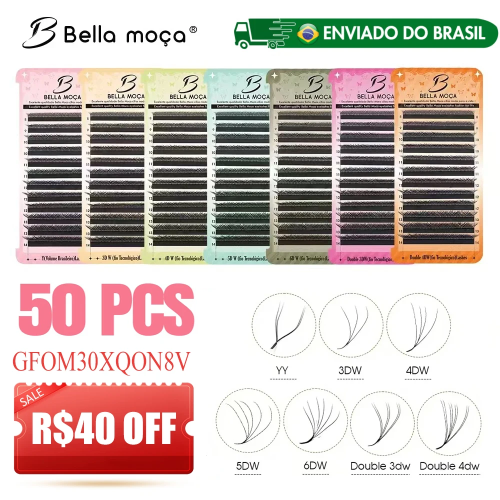 Bella Moça 50pcs YY/3DW/4DW/5DW/6DW/8DW Cílios Postiços de Visom Sintético Macio para Extensão Envio do Brasil