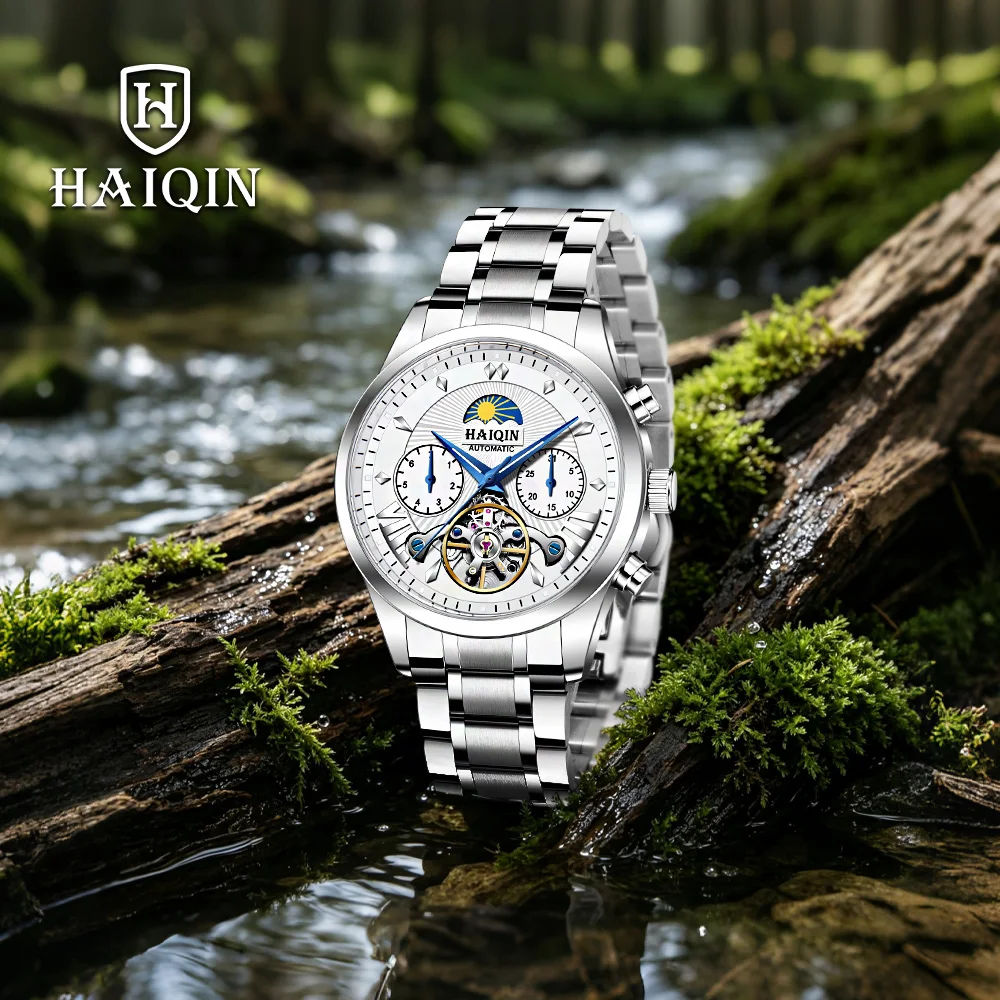 2026 New HAIQIN Brand Top Luxury Men's Mechanical Watches Calendar Week Men's Automatic Watch Stainless Steel Strap Men's Clock