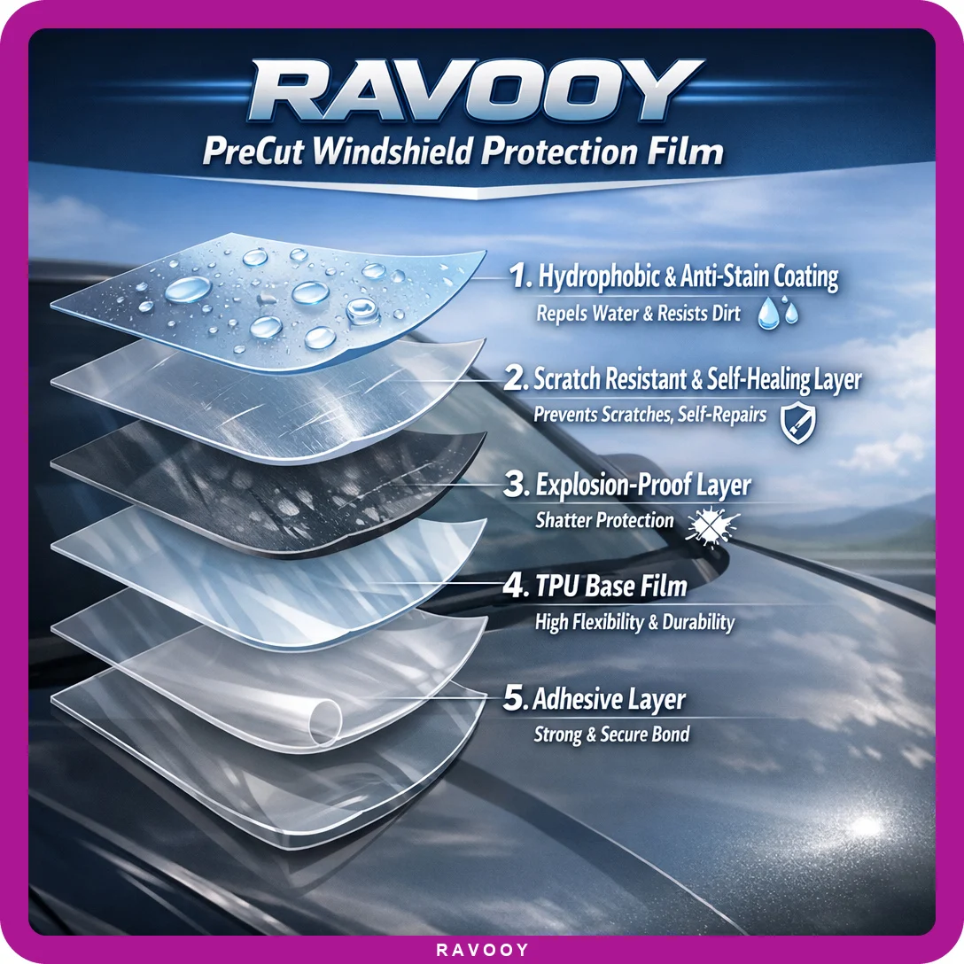 RAVOOY Pre-Cut Front Windshield Protection Film For BMW 8 Series/M8 2D Cpe 2019-2026 6.5mil Clear TPU UV Blocking Hydrophobic