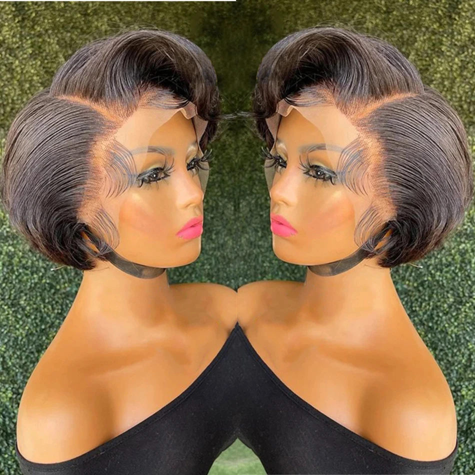 Short Pixie Cut Wig Human Hair Wigs Straight Lace Front Wig Short Bob Wigs 13x1 Side Part  For Black Women Transparent Lace Wig