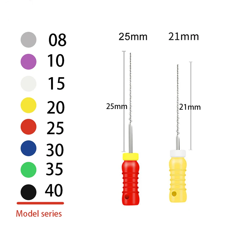 Instrumentos de endodoncia Dental de acero inoxidable, limas K de Canal radicular Dental, herramientas de tratamiento, 21mm/25mm, 6 unids/lote por