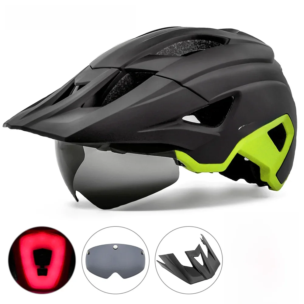 AliExpress Victgoal VICTGOAL LED Bike Helmet With Sun Goggle Visor Rechargeable LED Men Bicycle Helmet Sunglasses Shield