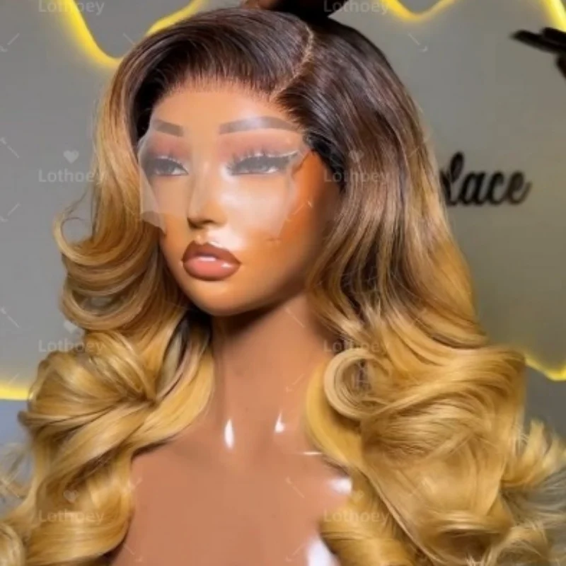 تسليط الضوء على باروكة من الشعر البشري، لون البيانو، باروكة أمامية من الدانتيل، باروكة برازيلية، شعر أشقر نسائي، باروكة دانتيل، موجة جسم عسلي
