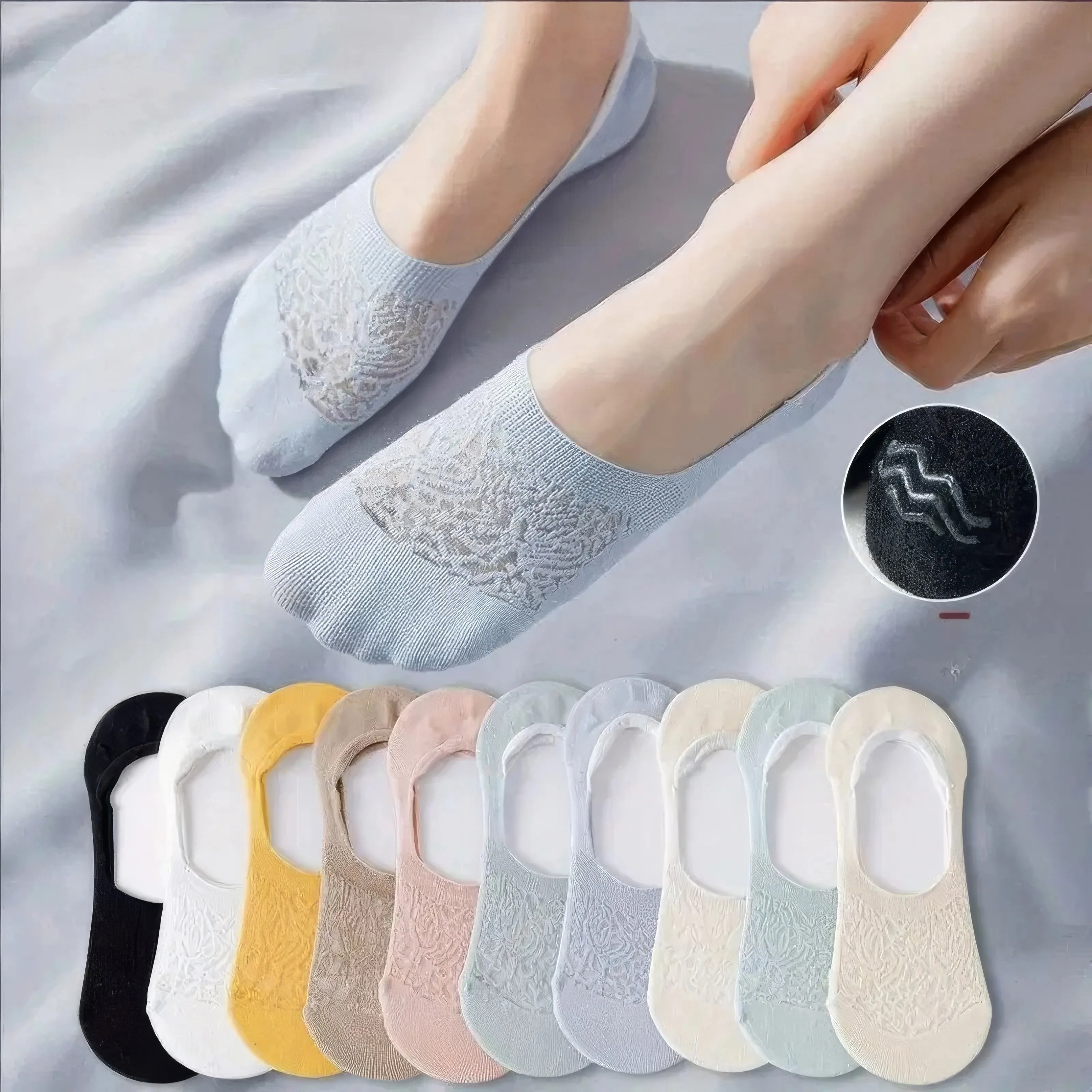 5 أزواج من جوارب الدانتيل غير المرئية - جوارب شفافة مريحة للغاية للنساء بألوان عارية متعددة #1