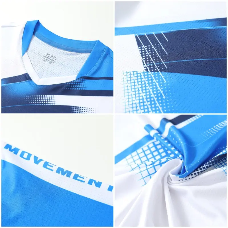 Uniformes masculinos e femininos de badminton, camiseta de manga curta com logotipo estampado, roupas esportivas de malha grande, branco, azul