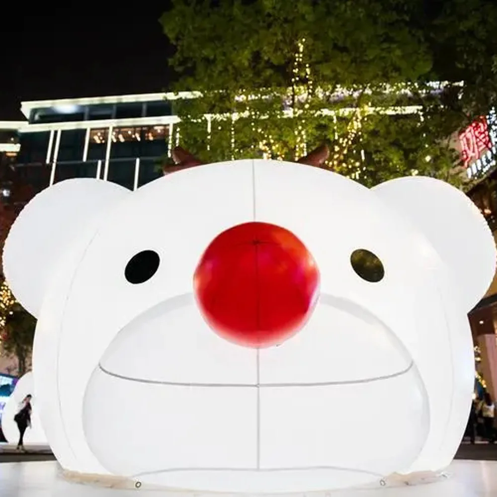 Customized party ideas white giant inflatable bear head with led lights for event decoration