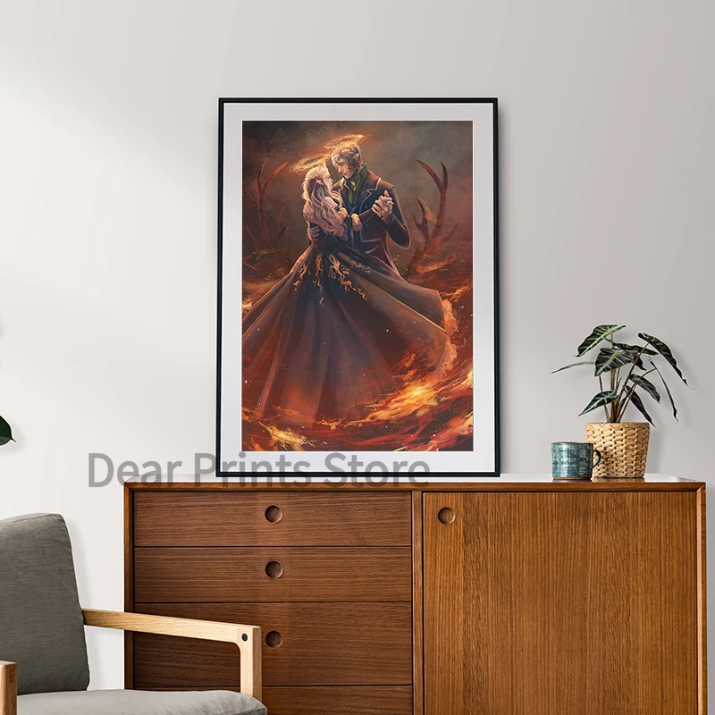 Throne of Glass Aelin and Rowan Painting Canvas Poster Sarah J Maas Bookish Merch Art Prints SJM Reader Gifts Bookshelf Decor