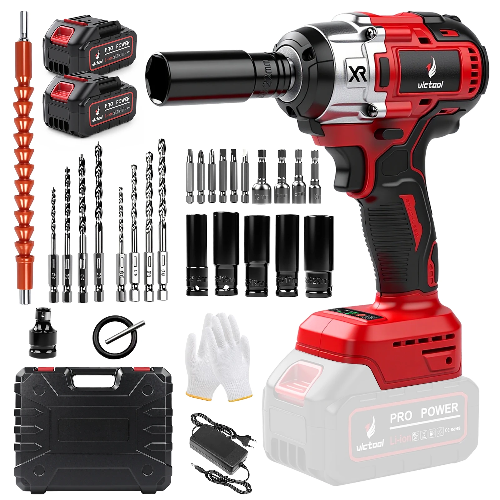 Chave de Impacto Sem Fio 21V, Parafusadeira Elétrica Recarregável com Luz LED, Plug BR