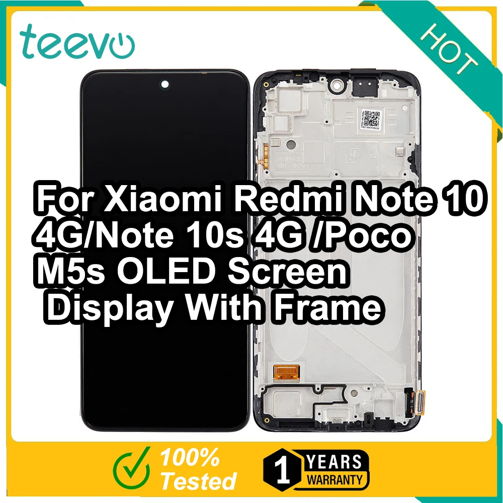 Teevo LCD For Xiaomi Redmi Note 10 4G/Note 10s 4G/Poco M5s OLED Screen Display & Touch Screen Digitizer Black