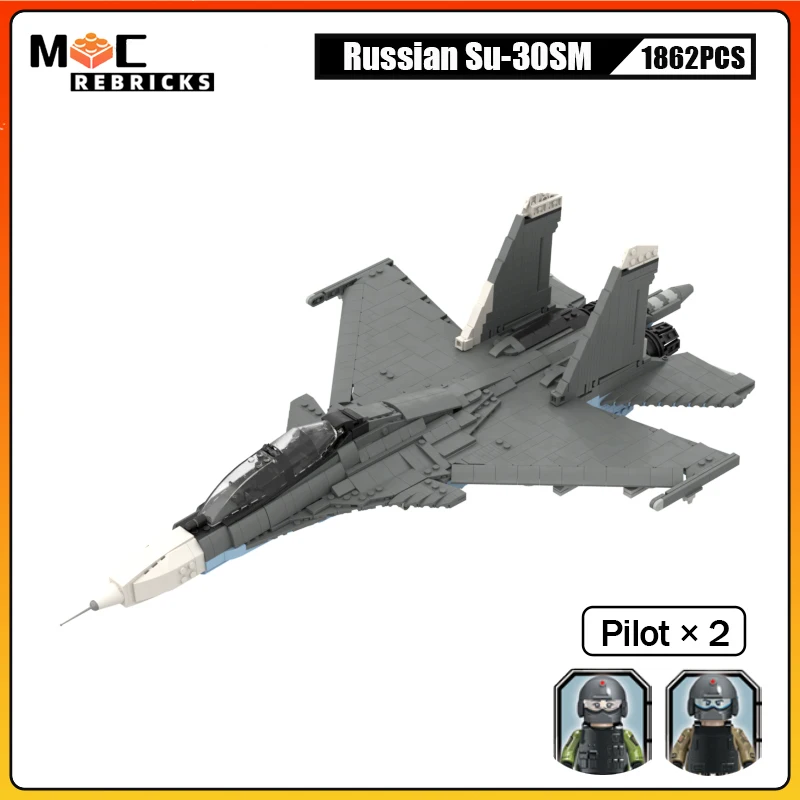 WW II Russian Air Force Weapons Su-30SM Multirole Fighter MOC Building Block Navy Aircraft Model DIY Bricks Toys Sets Kid Gifts