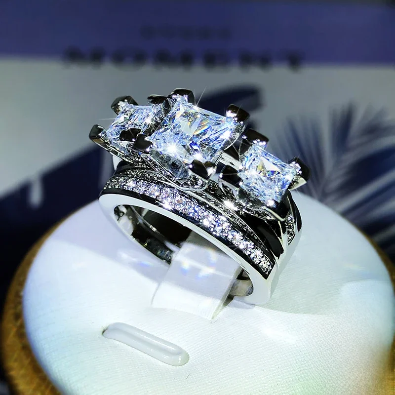 925 Sterling Silver luksusowe kryształowe kwadratowe pierścionki z dużym kamieniem ślubny pierścionek zaręczynowy dla nowożeńców kobiecy pierścionek z cyrkonią dla kobiet — zdjęcie 2