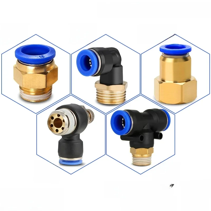 Raccord de connecteur d'air pneumatique PC/PCF/SL/PB/PL 4mm 6mm8mm 10mm 12mm filetage M5 3/4 "1 raccords de tuyaux à 2 voies connecteurs rapides de tuyaux