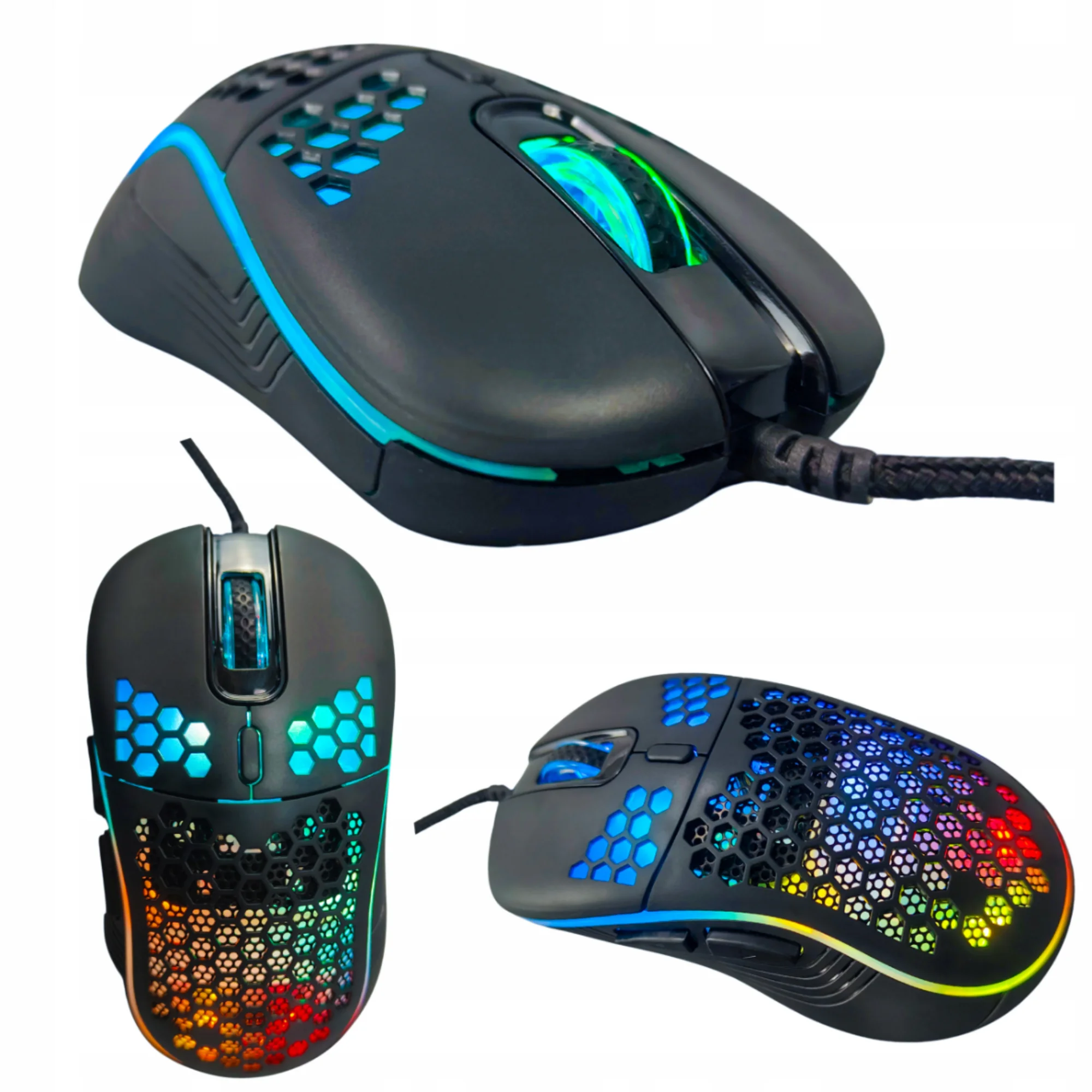 7200 DPI LED Gaming Game Wired Gaming Mouse With Side Buttons Braided Cable For Players,