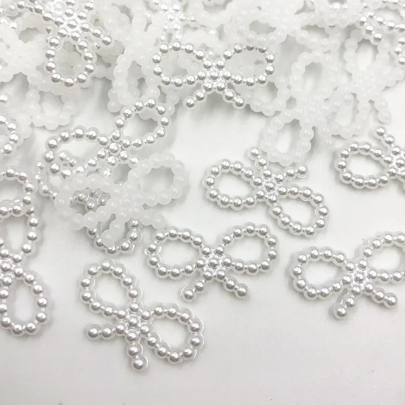 50 sztuk/partia 10mm * 19mm łuk beżowy płaski tył imitacje pereł koraliki do dekoracji telefonu DIY materiał jubilerski — zdjęcie 2