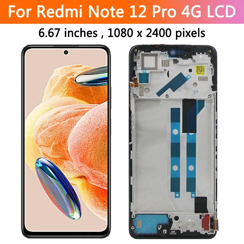 6.67\'\' AMOLED For Xiaomi Redmi Note 12 Pro 4G LCD Display Touch Screen With Frame Digitizer Assembly 2209116AG 2209116AG Screen