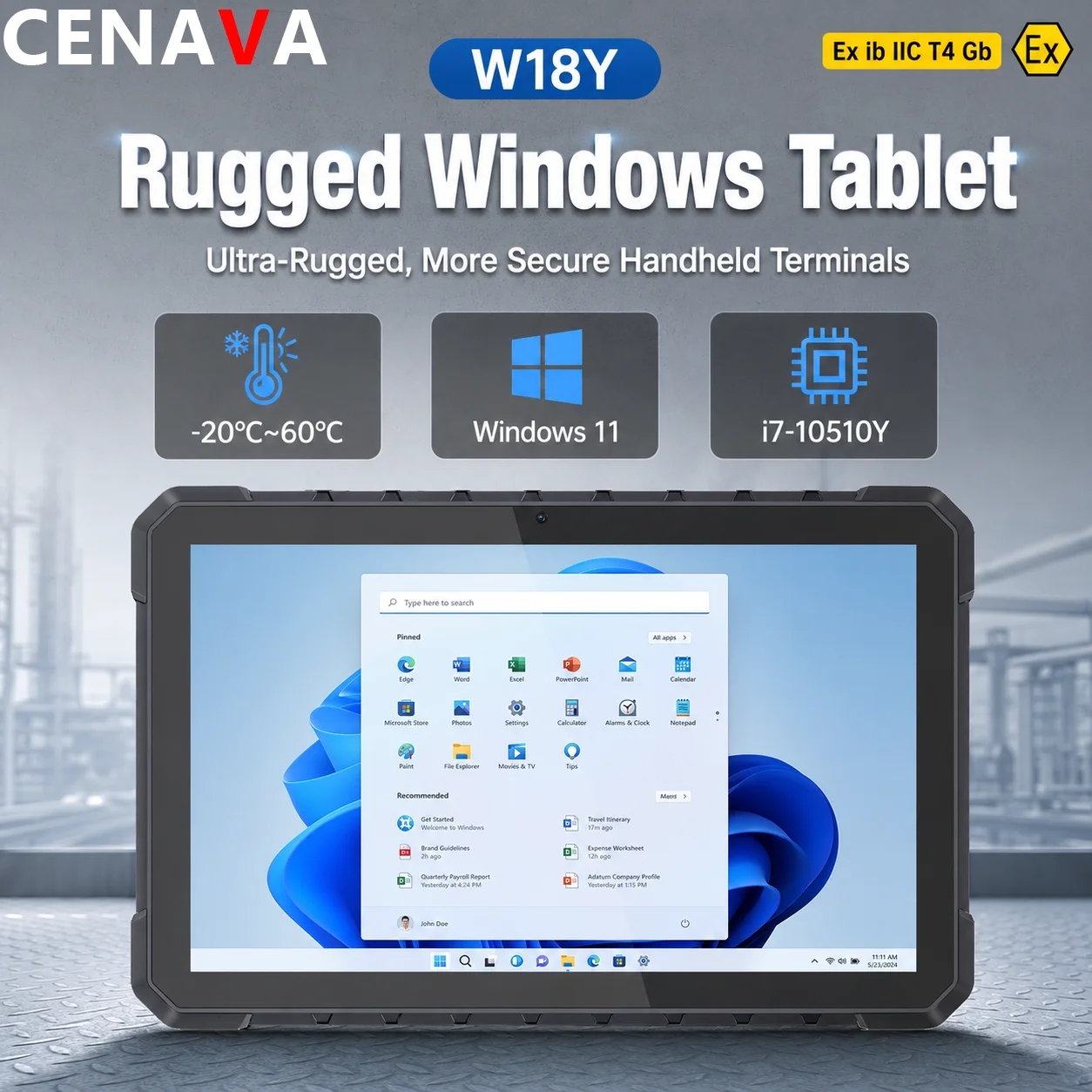CENAVA W18Y Industrial Tablet 10.1 Inch Wifi Ip68 Intel Core i5--10510Y GPS Rugged Windows 11 Energy Efficient Rugged Tablet