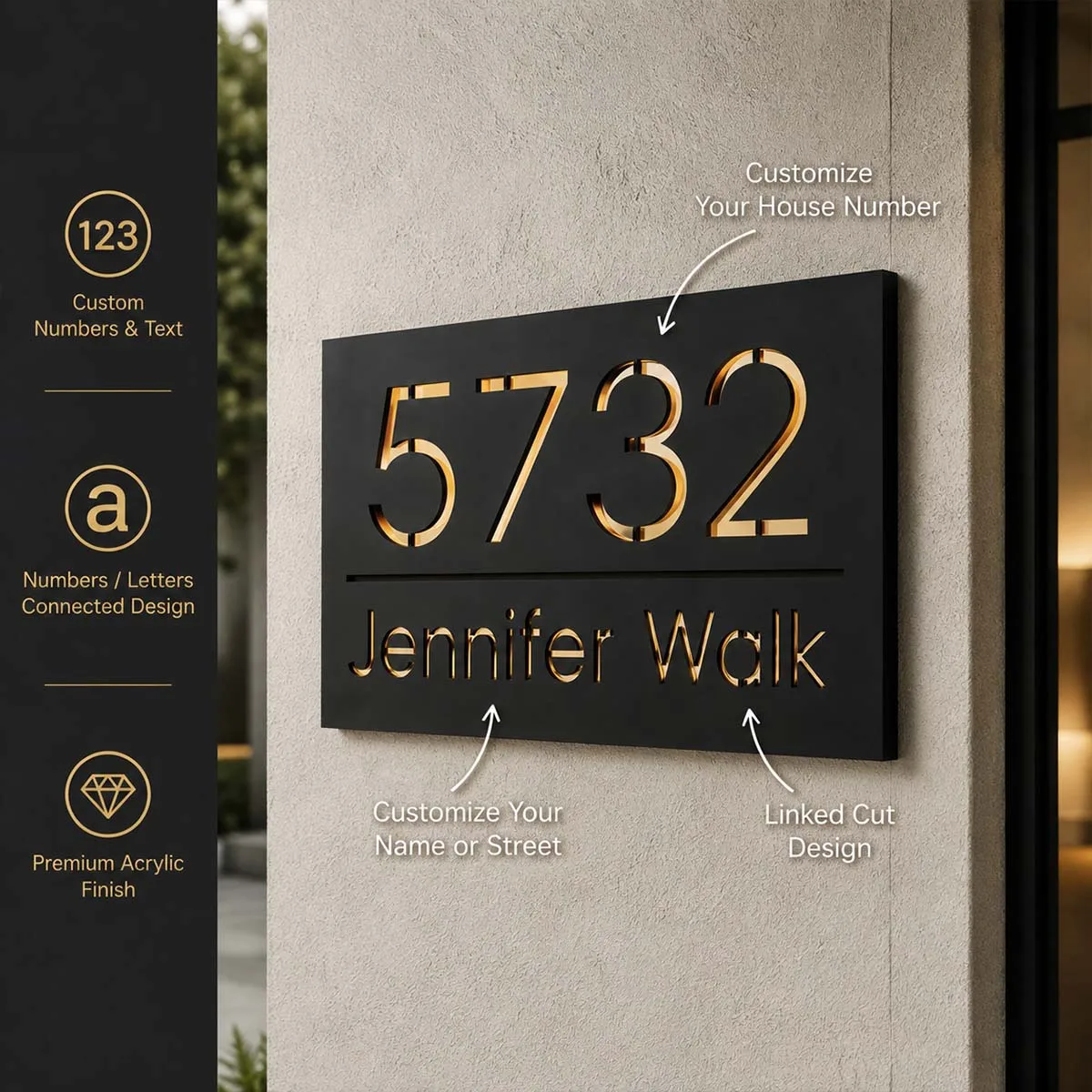 Customizable Address Plaques, Laser Engraving Process, Suitable for Residential Use, Durable Acrylic Door Signs