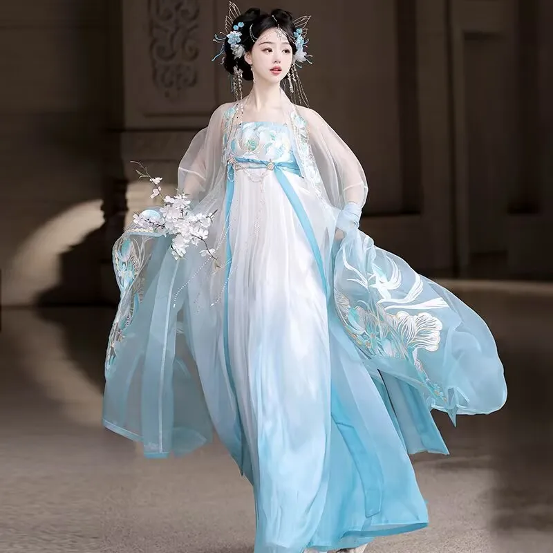 

Hanfu Dress Women Chinese Traditional Embroidery Hanfu Female Christmas Carnival Cosplay Costume Hanfu Gradient Blue Dress