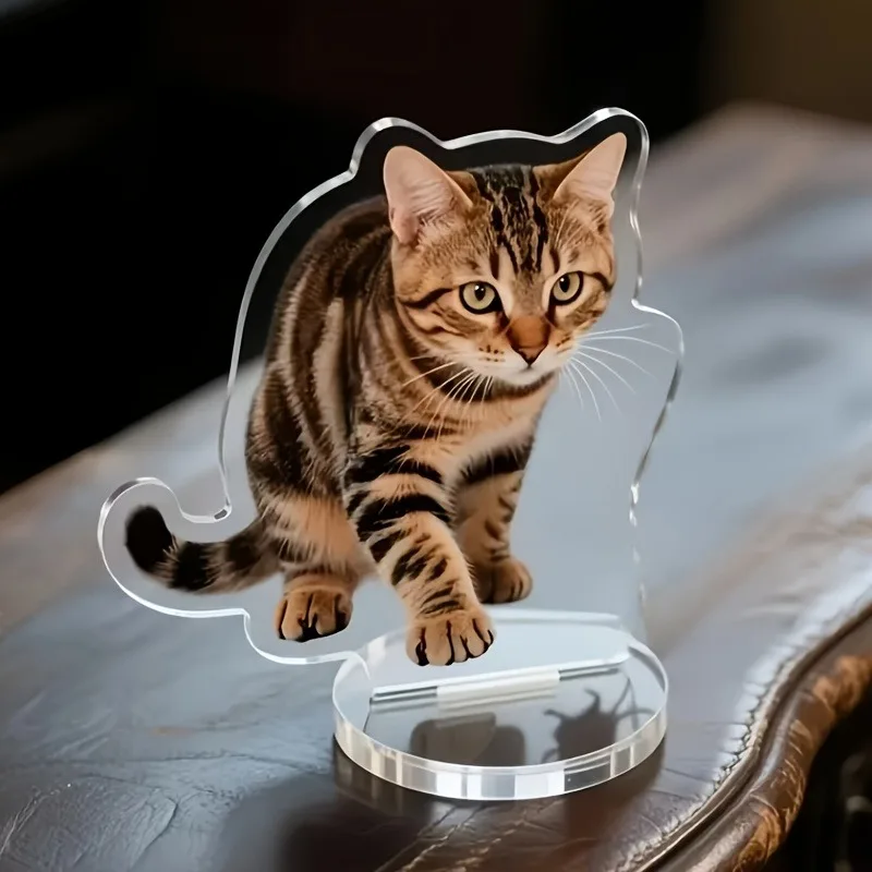 Support personnalisé en acrylique pour animaux de compagnie, présentoir de table plat 2D pour photos d'animaux avec base, ornement de bureau personnalisé en portrait de chat et de chien.
