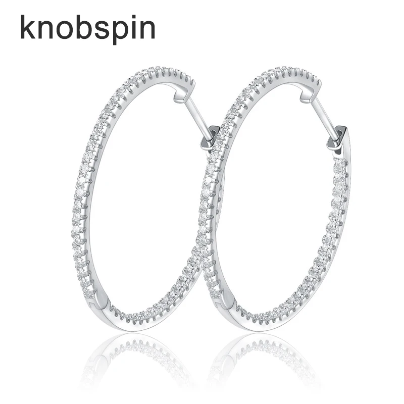 KNOBSPIN Moissanite Loop Earrings for Women 925 Sterling Sliver 1.2mm D vvs1 Lab Grown Diamond Ear Studs Fine Jewelry Gift